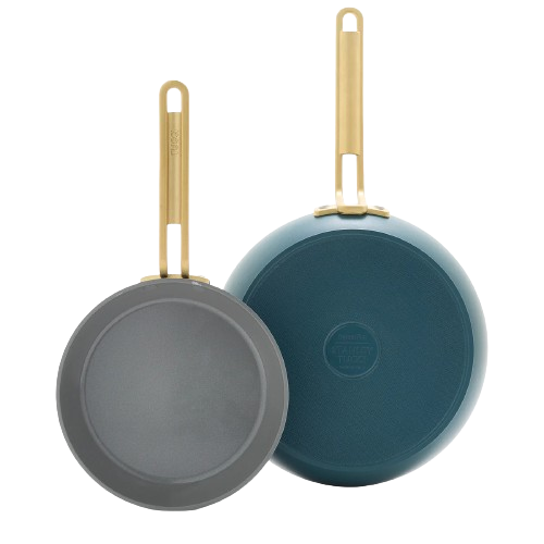 STANLEY TUCCI CERAMIC NONSTICK 8_ AND 10_ FRYPAN SET _ VENETIAN TEAL